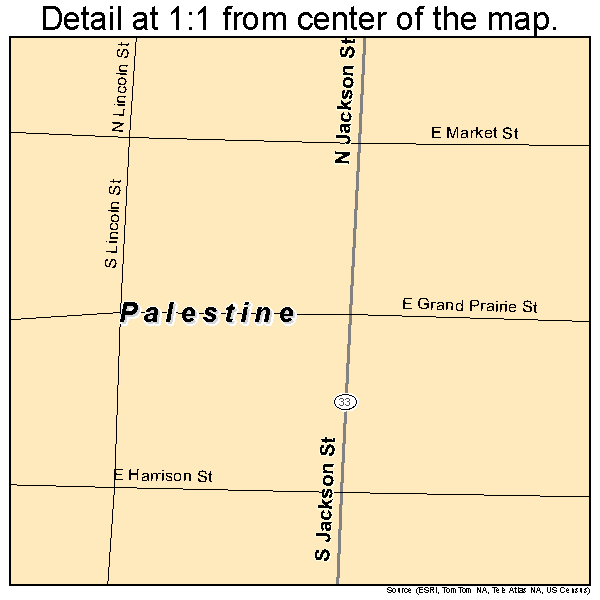 Palestine, Illinois road map detail