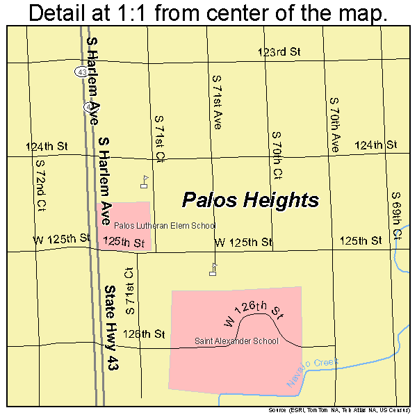 Palos Heights, Illinois road map detail