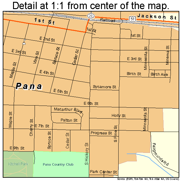 Pana, Illinois road map detail