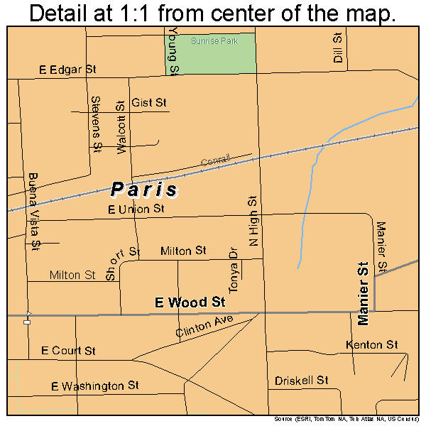 Paris, Illinois road map detail