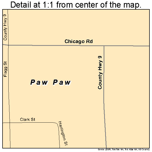 Paw Paw, Illinois road map detail