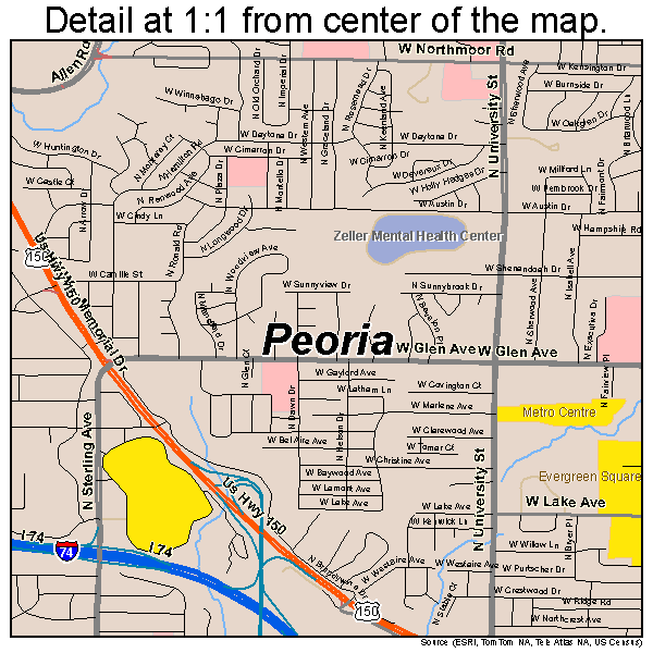 Peoria, Illinois road map detail