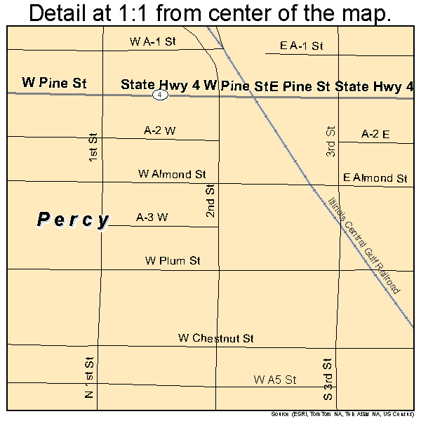 Percy, Illinois road map detail