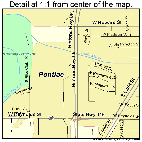 Pontiac, Illinois road map detail