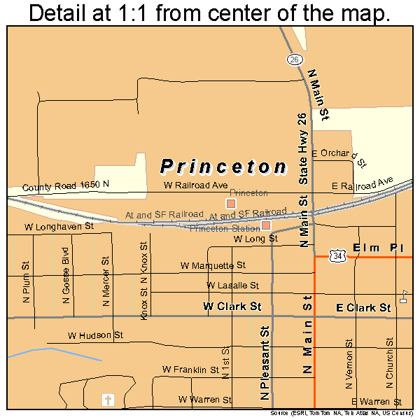 Princeton, Illinois road map detail
