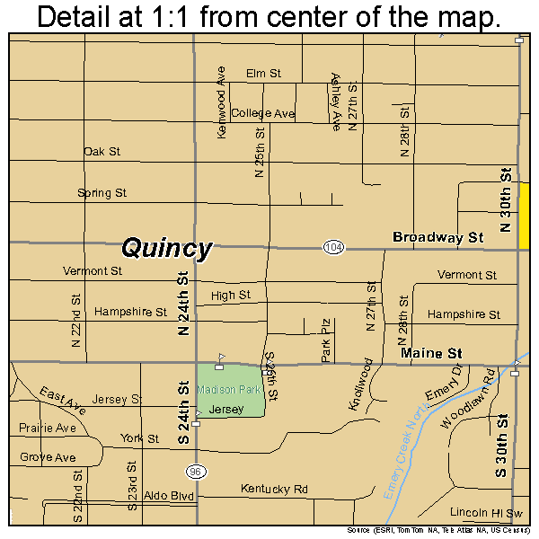 Quincy, Illinois road map detail