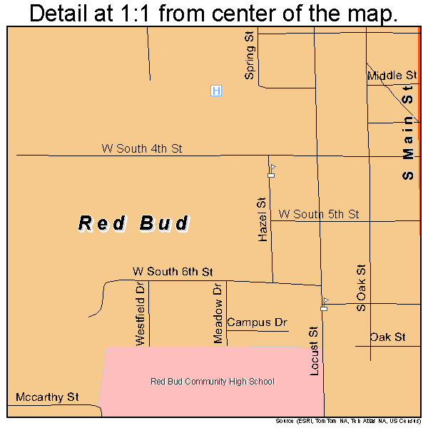 Red Bud, Illinois road map detail