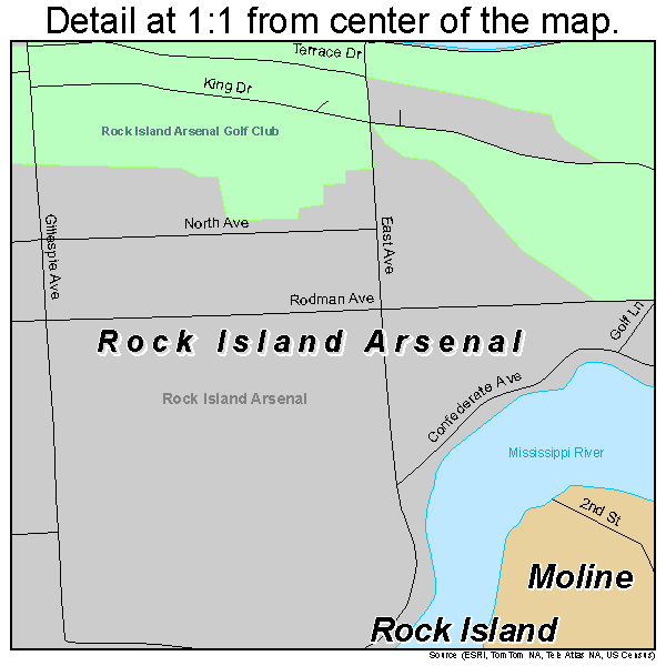 Rock Island Arsenal, Illinois road map detail