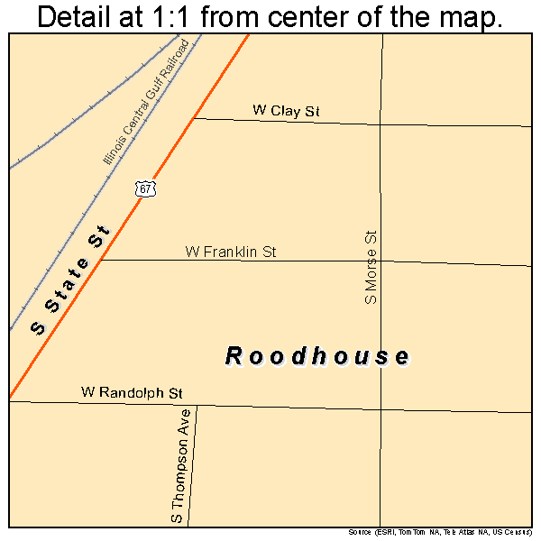 Roodhouse, Illinois road map detail