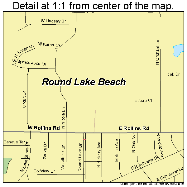 Round Lake Beach, Illinois road map detail