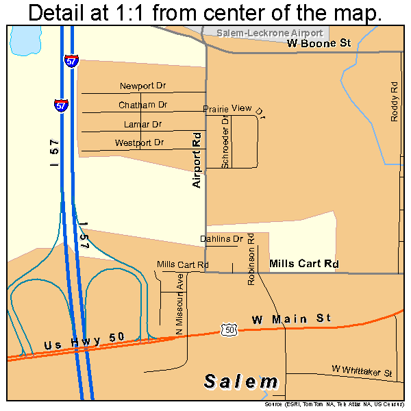 Salem, Illinois road map detail