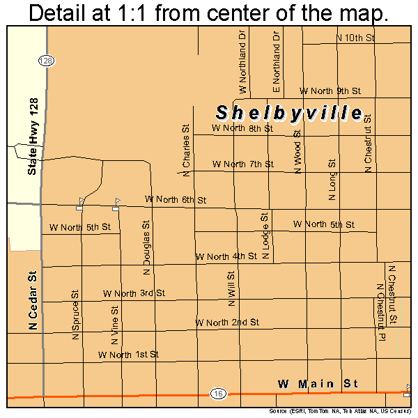 Shelbyville, Illinois road map detail