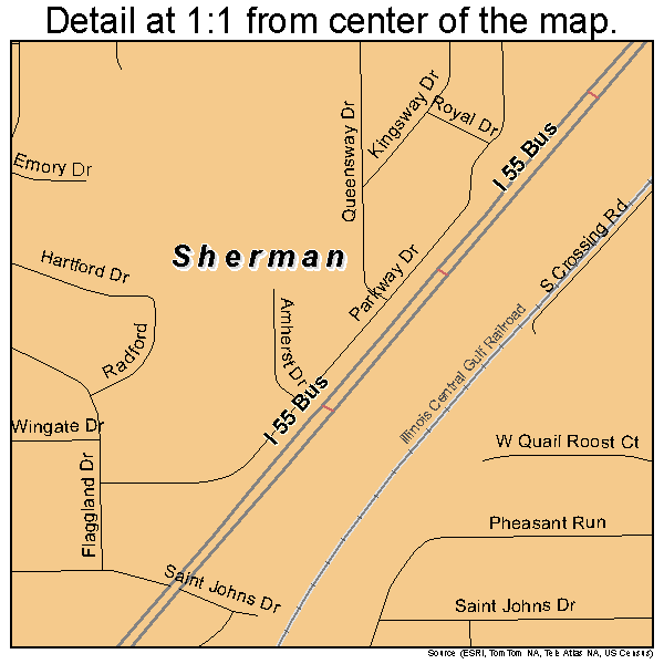 Sherman, Illinois road map detail