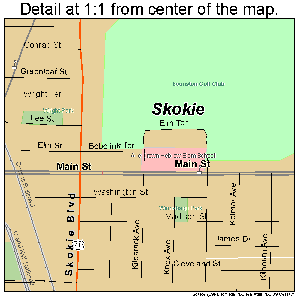 Skokie, Illinois road map detail