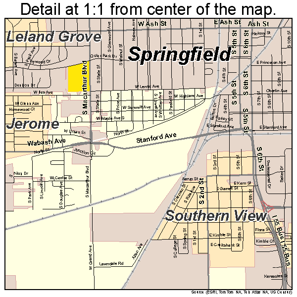 Springfield, Illinois road map detail