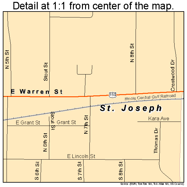 St. Joseph, Illinois road map detail