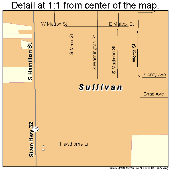 Sullivan, Illinois road map detail