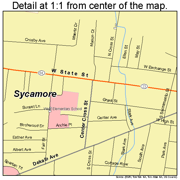 Sycamore, Illinois road map detail