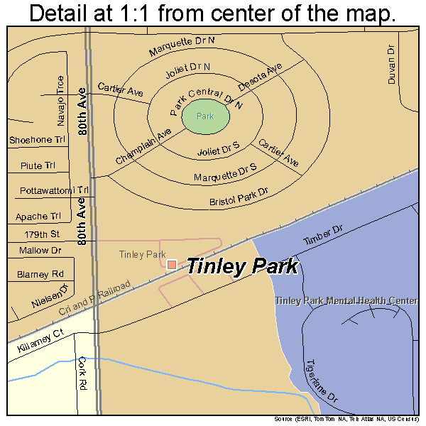 Tinley Park, Illinois road map detail
