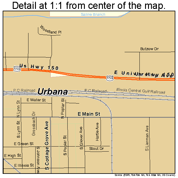 Urbana, Illinois road map detail