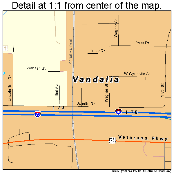 Vandalia, Illinois road map detail