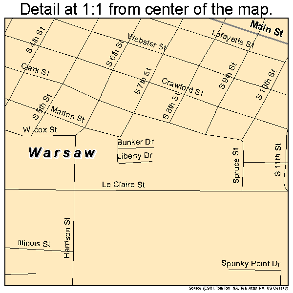 Warsaw, Illinois road map detail