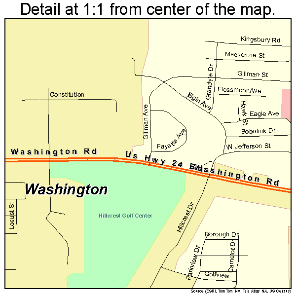 Washington, Illinois road map detail