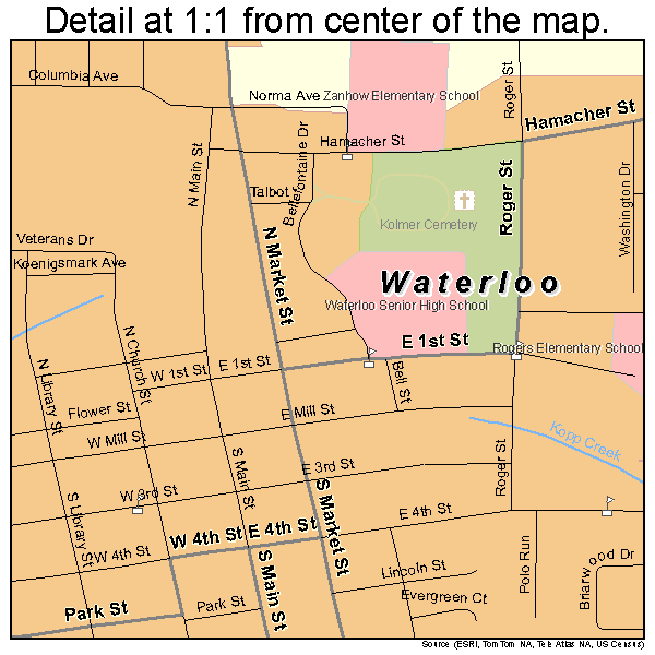 Waterloo, Illinois road map detail