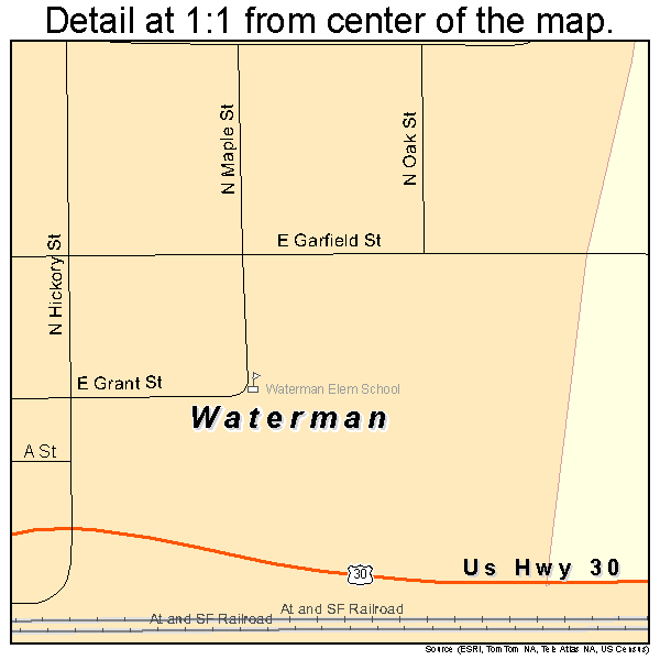 Waterman, Illinois road map detail