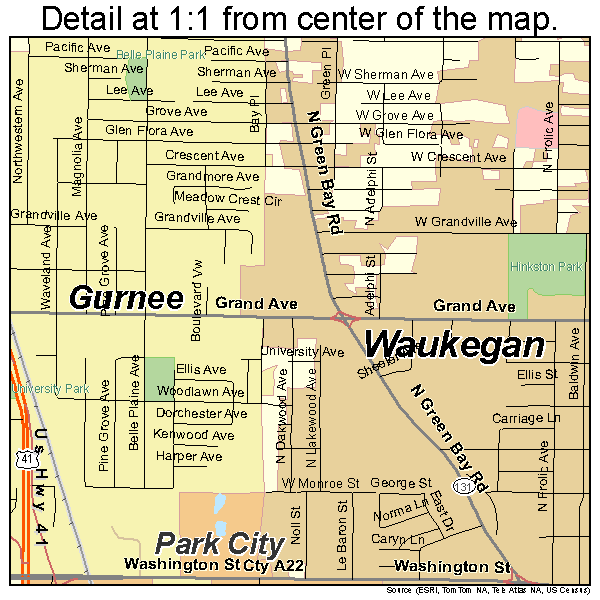 Waukegan, Illinois road map detail