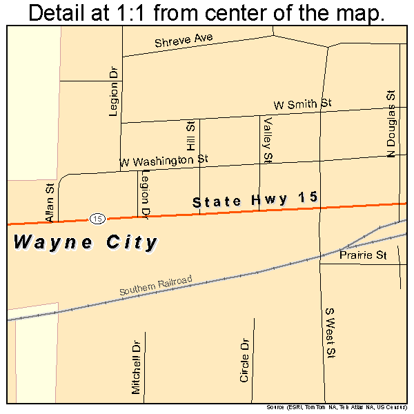 Wayne City, Illinois road map detail