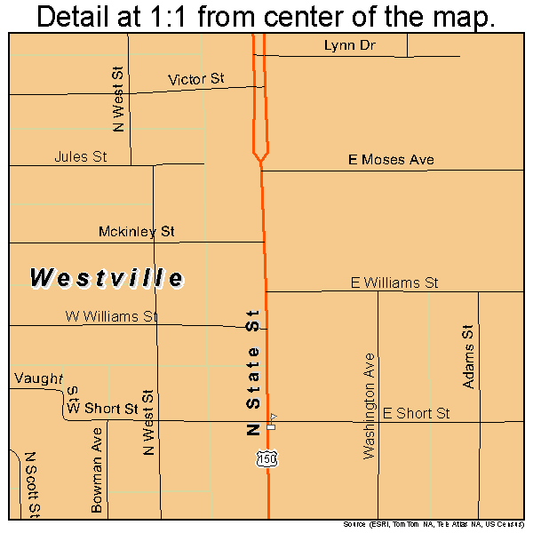 Westville, Illinois road map detail