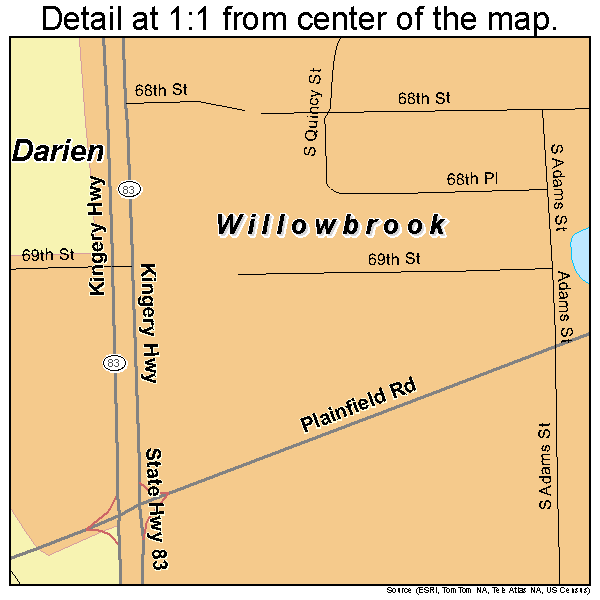 Willowbrook, Illinois road map detail