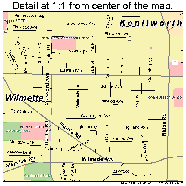 Wilmette, Illinois road map detail