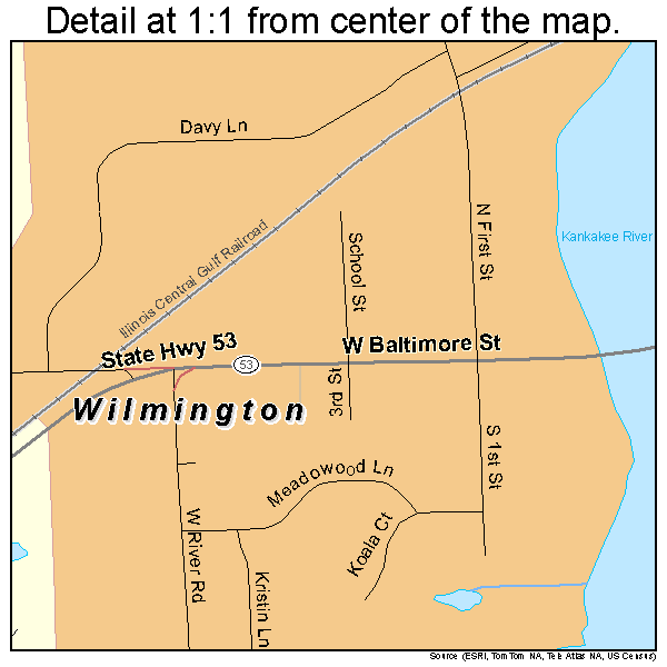 Wilmington, Illinois road map detail