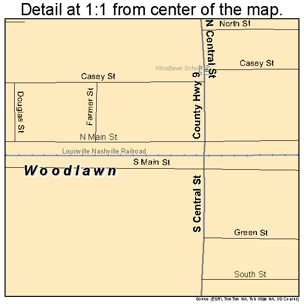 Woodlawn, Illinois road map detail