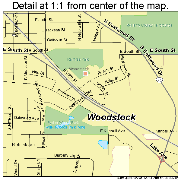 Woodstock, Illinois road map detail