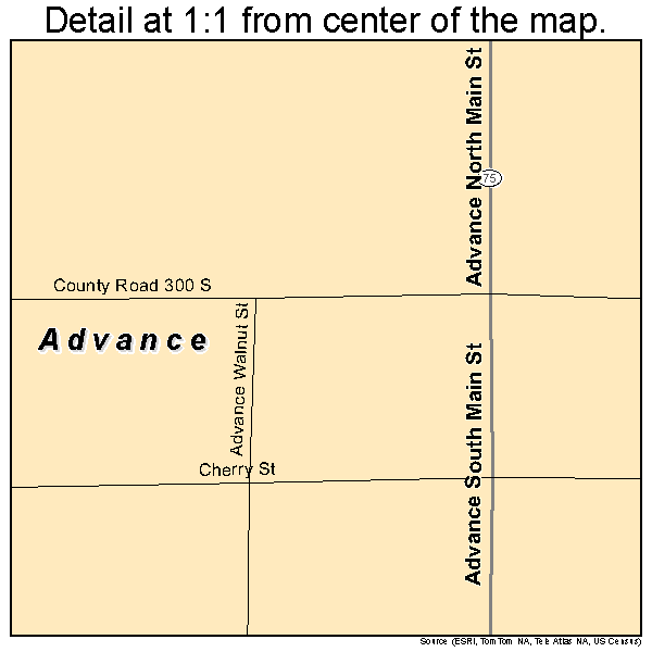 Advance, Indiana road map detail