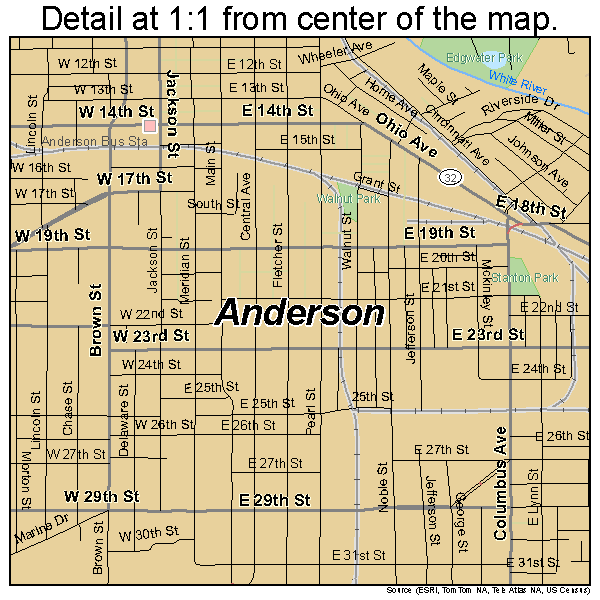 Anderson, Indiana road map detail