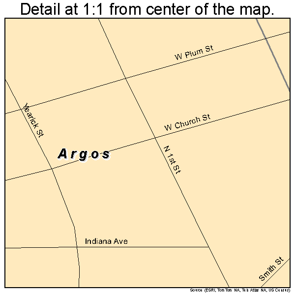 Argos, Indiana road map detail