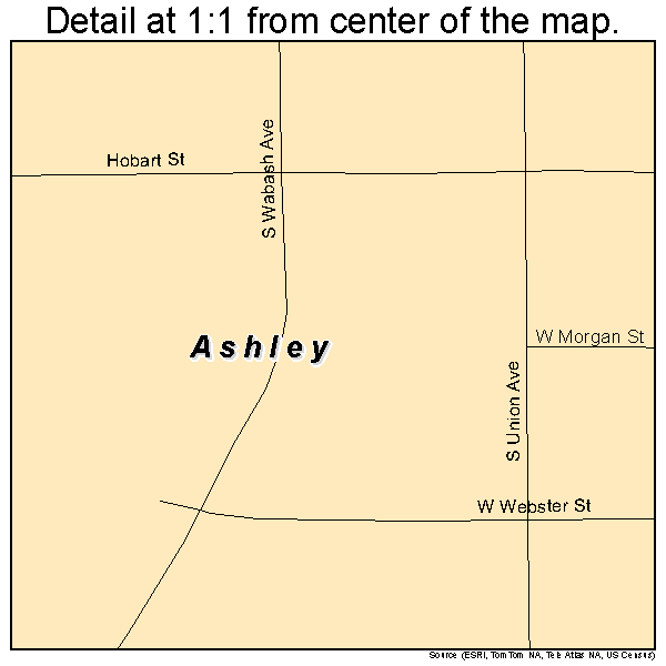 Ashley, Indiana road map detail