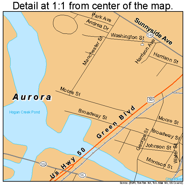 Aurora, Indiana road map detail