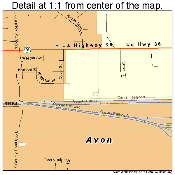 Avon, Indiana road map detail