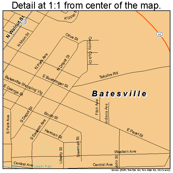 Batesville, Indiana road map detail