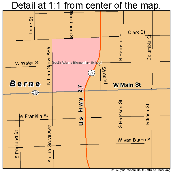 Berne, Indiana road map detail