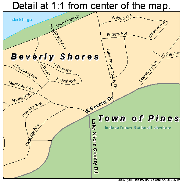 Beverly Shores, Indiana road map detail