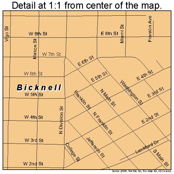 Bicknell, Indiana road map detail