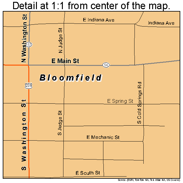 Bloomfield, Indiana road map detail