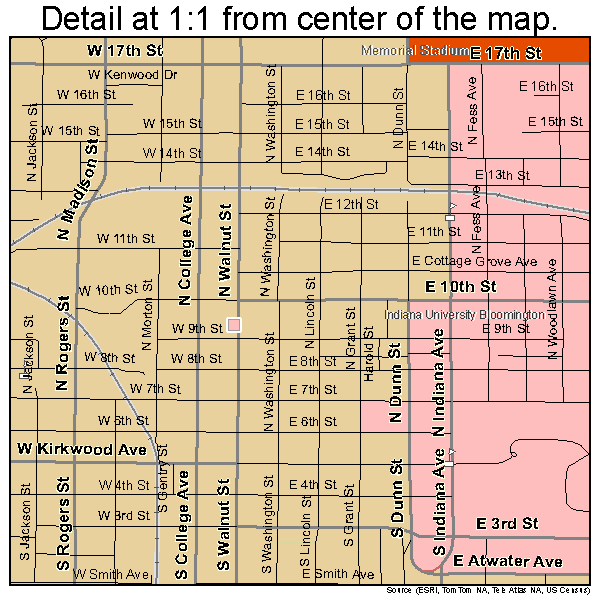 Bloomington, Indiana road map detail