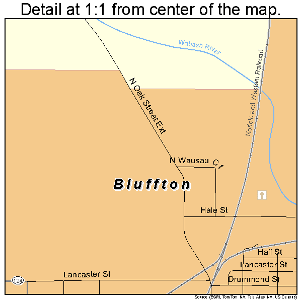 Bluffton, Indiana road map detail